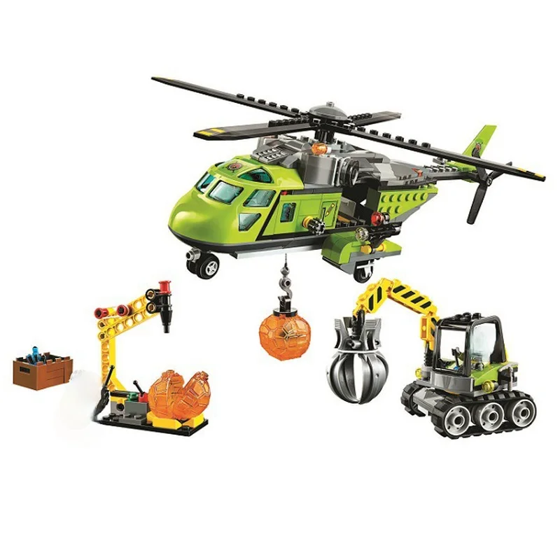 

10640 City Volcano Explorers Volcano Supply Helicopter Building Kit Block Bricks 60123 Toys Christmas birthday Gift