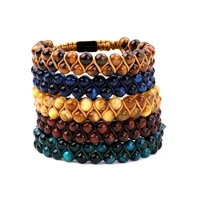 high quality 6mm a grade tiger eye stone beads double layer link cord bracelet adjustable woven wrap for women men
