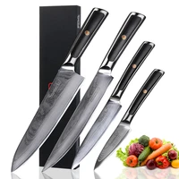 sunnecko premium chef utility paring knife damascus japanese vg10 core steel g10 handle meat slicing cut 4pcs kitchen knives set
