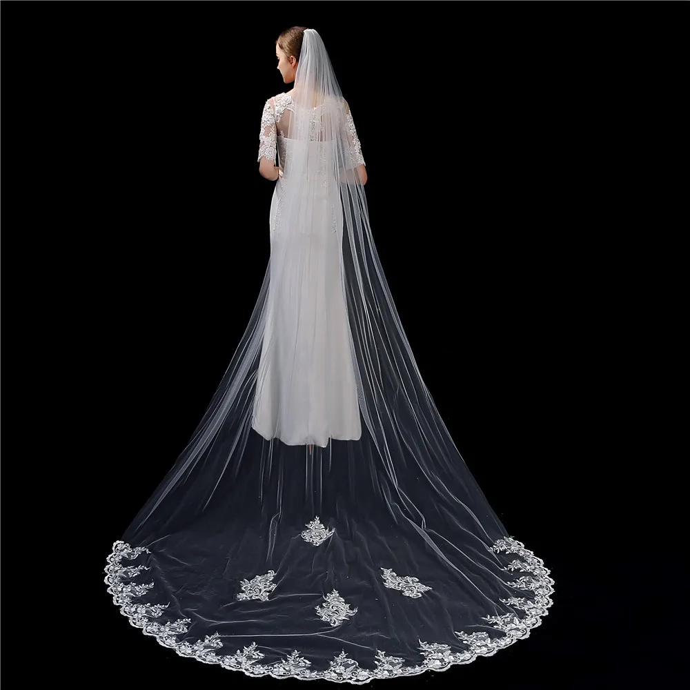 

Bridal Veils 2021 New Gryffon Wedding Veil With Comb Luxury Lace One-layer Appliqued Cathedral Veil Wedding Accessories