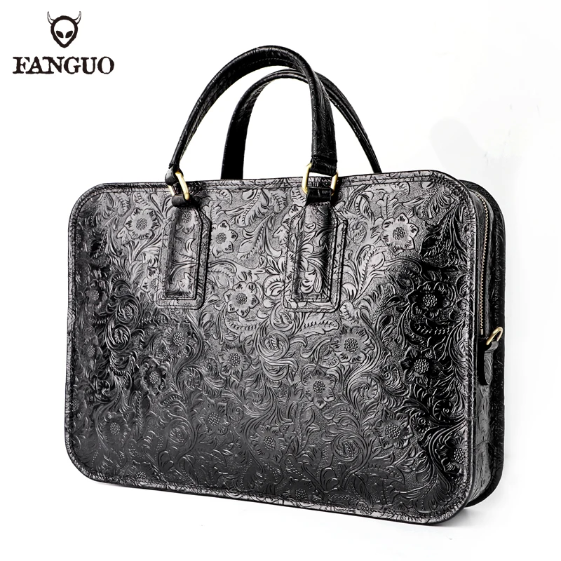 Fashion Cowskin Men's Business Bag Handmade Genuine Leather 13.5'' Laptop Male Briefcase Messenger For Document A4
