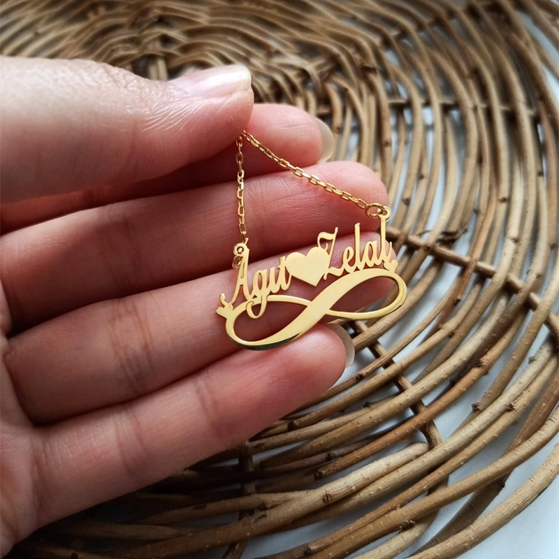 Двойное имя сердце ожерелье персонализированные Бесконечность на заказ ручной