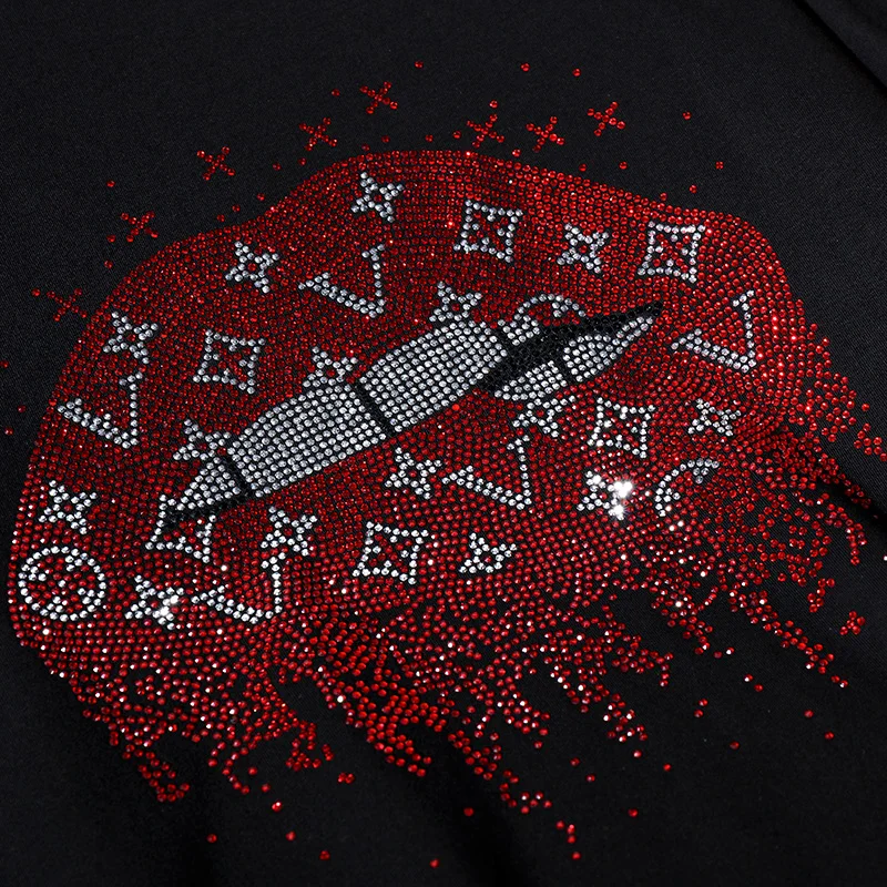 

2020 Women Fashion Harajuku Lip Drilling T-shirts Plus Size Black Diamonds T shirts Sexy Loose Tshirt Korean Tops Tees T250
