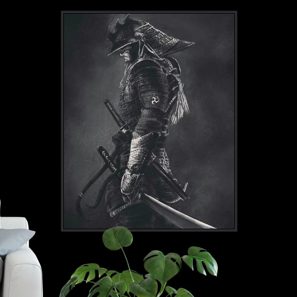 

Japanese Samurai Black And White Decorative Canvas Painting Living Room Home Wall Poster Frameless Wall Art Home Decoration
