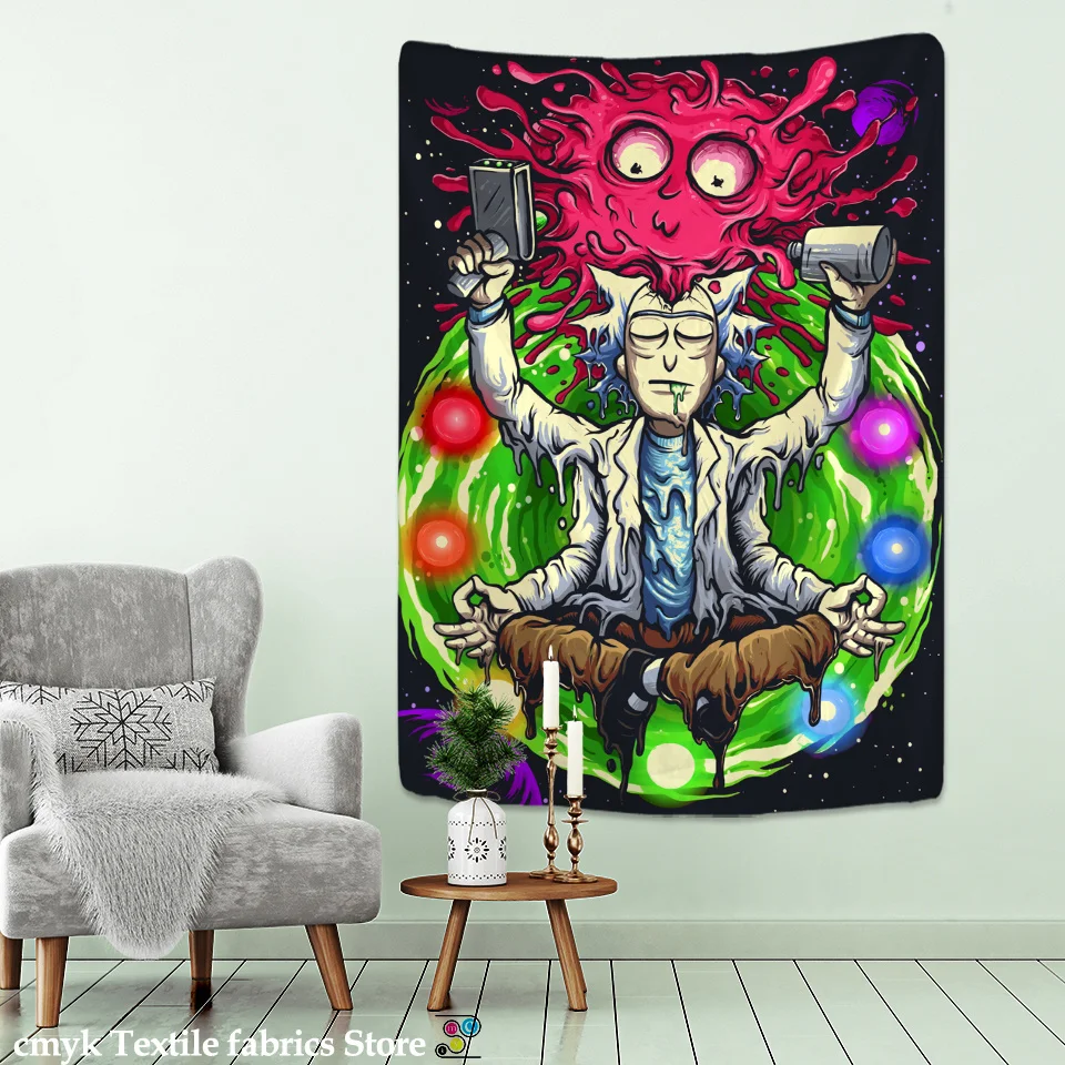 

Psychedelic Meditator Tapestry Wall Hanging Cartoon Witchcraft Bohemian Style Mandala Kawaii Room Home Decor