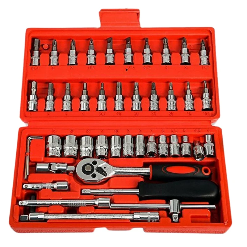 

46 Pcs Spanner Socket Set 1/4 Inch Screwdriver Ratchet Wrench Set Kit Car Repair Tools Combination Hand Tool Set