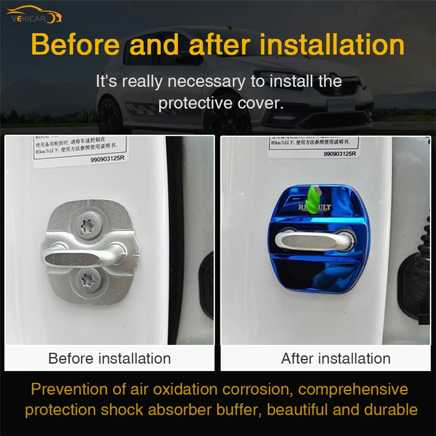 

VEHICAR 4PCS Car Door Lock Cover for RENAULT Koleos Kadjar Captur Full Range Vehicle Sticker Metal Badge DIY Decoration