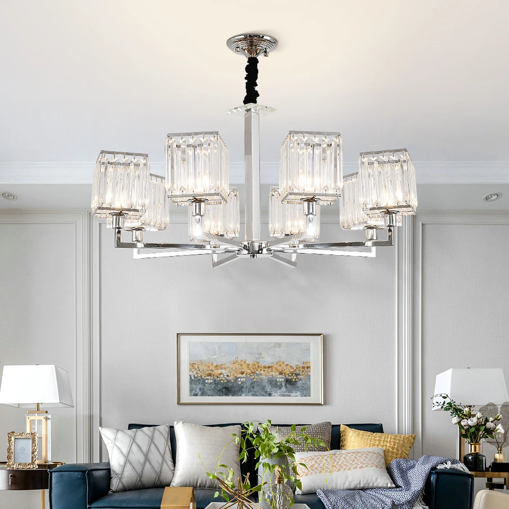Новая Современная хрустальная люстра для гостиной роскошная хромированная