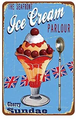 

Retro Sign Cherry Icecream Ice Cold Treats Vintage Metal Tin Sign - Baking Shops Home Decor Bar Man Cave Garage Decor Restaurant