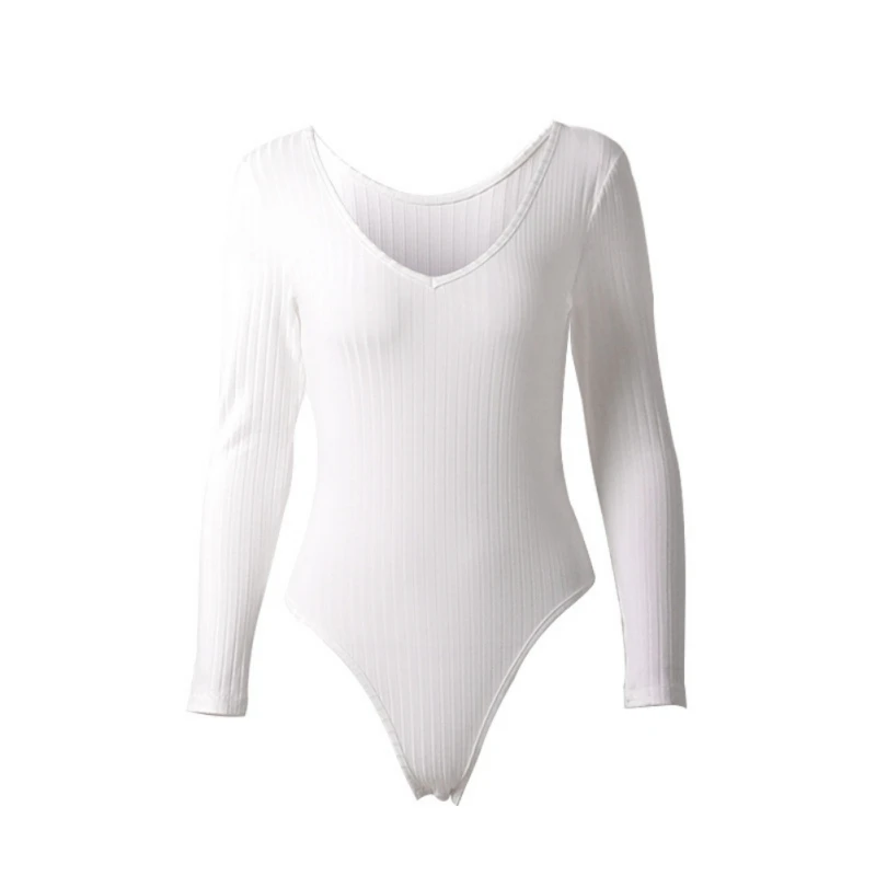 New Fashion solid bodysuit long-sleeved V-neck slim thread bottoming shirt women |