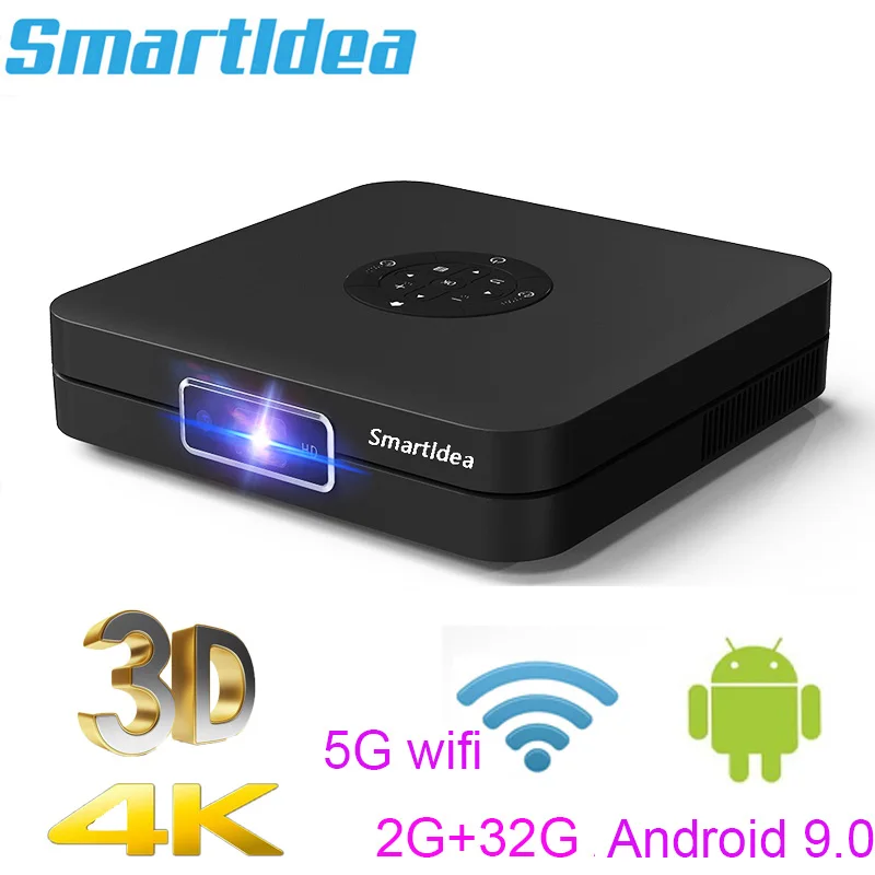 

Smartldea K1 HD DLP Projector Android 9 2G RAM 32G ROM 4K 3D high brightness daytime beamer 5G wifi airplay video game proyector