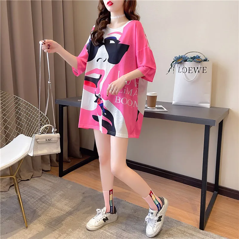 

Houthion Printing Women's T-shirt Cotton Top Plus Size Tshirt Loose Short Sleeves Fashion New Casual Korean O-neck T Shirt