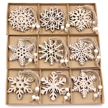 12PCS/Box Vintage Snowflake Christmas Wooden Pendants Ornaments  Christmas Tree Ornaments Christmas Decorations Hanging Gifts