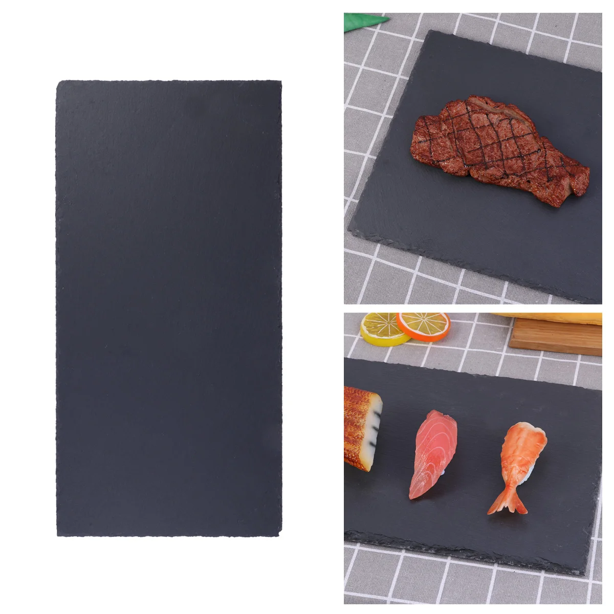 

Natural Slate Rectangular Plate Western Food Stone Plate Cake Sushi Barbecue Plate Cheese Pizza Fruit Tray - 40x20cm (Black)