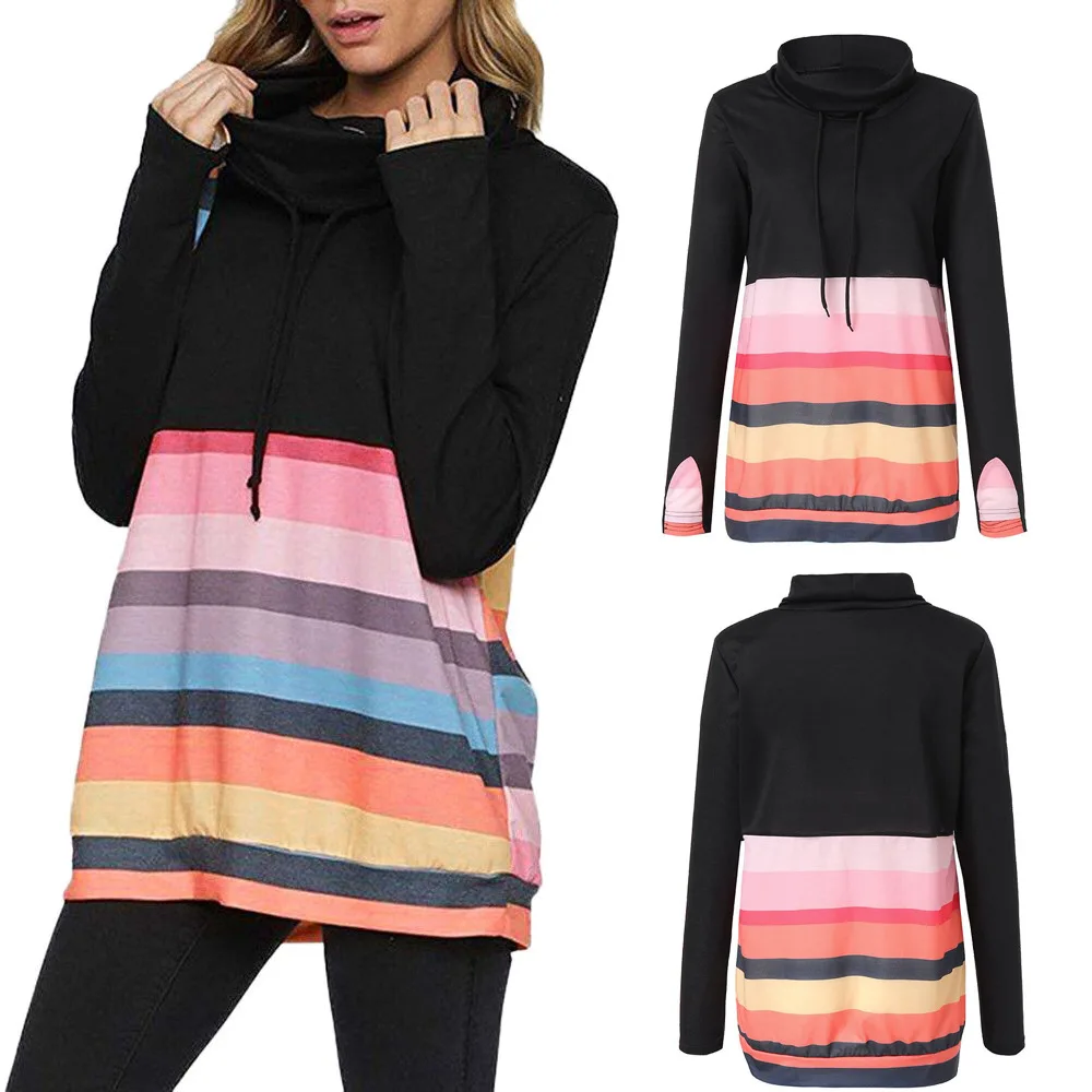2019 Длинная толстовка с длинными рукавами и радужными полосками Женская