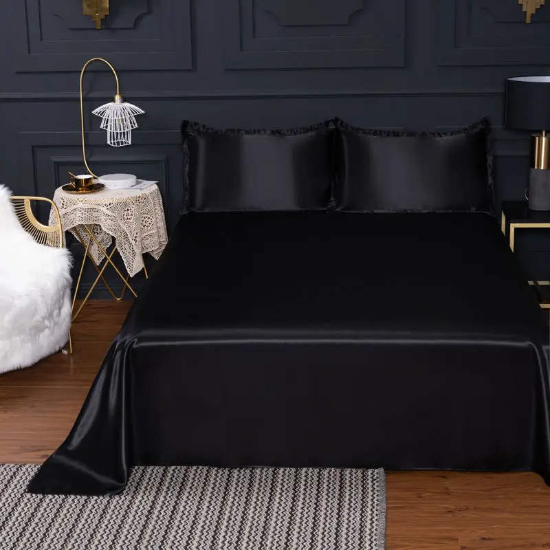 Rayon Bed Sheet Solid Color Mod Sheets Soft For King/Queen Size 1.5/1.8M Home Silk Bedding Cover 1PCS Black Flat | Дом и сад