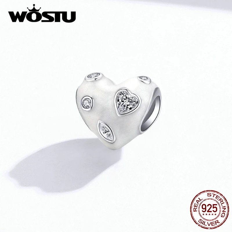 Подвеска для браслета из серебра 925 пробы с белым сердцем|Бусины| |