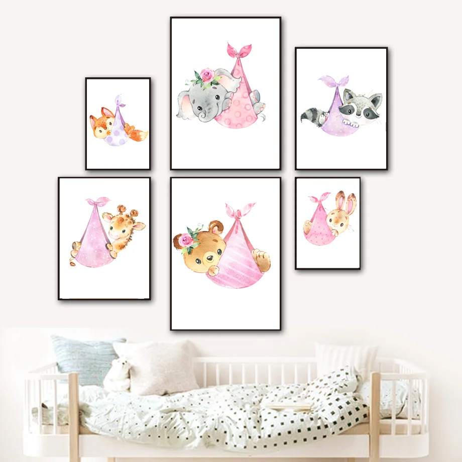 Настенный декор для детской комнаты: Слон медведь лиса жираф кролик|Рисование и