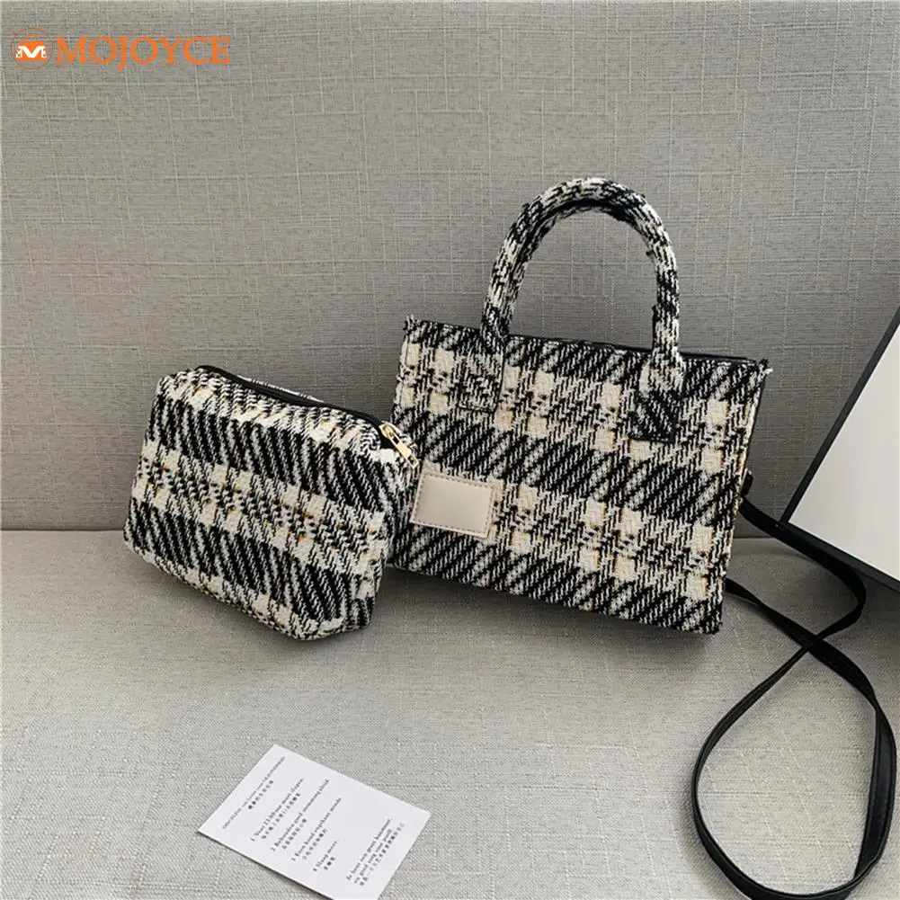 

Популярные дамские сумочки в клетку с принтом, шерстяные тканевые сумки через плечо на молнии, маленькая композитная сумка через плечо