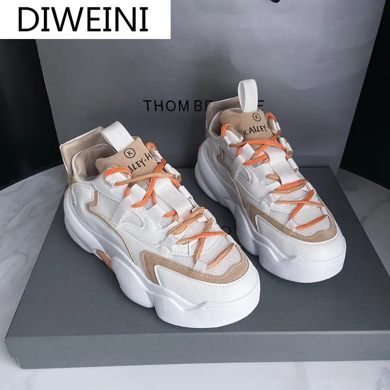 

2021 New Sneakers Women's Running Shoes Mesh Breathable Thick-soled Shoes Increased Wild Women's Sneakers Vulcanized Shoes