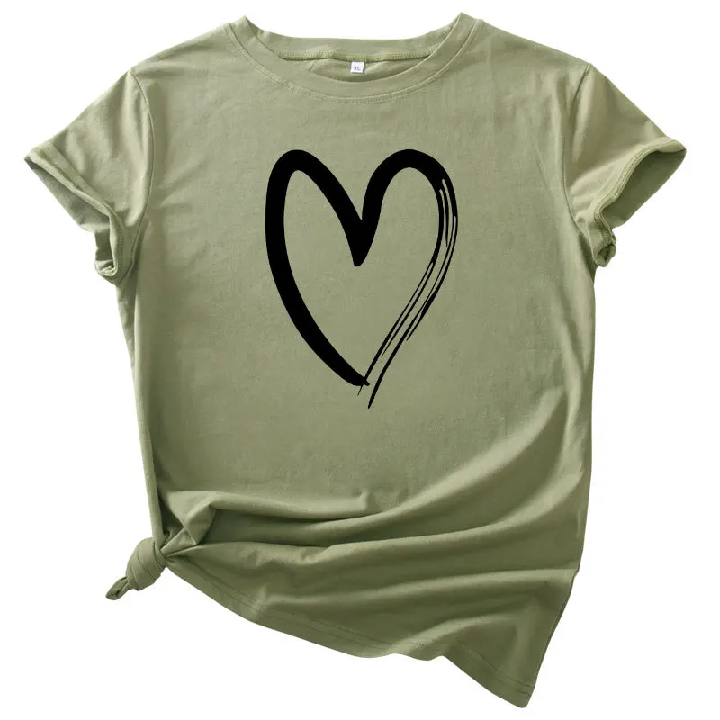 

Summer S-5XL plus size T-shirt love printing 100% cotton women's T-shirt O-neck short-sleeved T-shirt oversized black top
