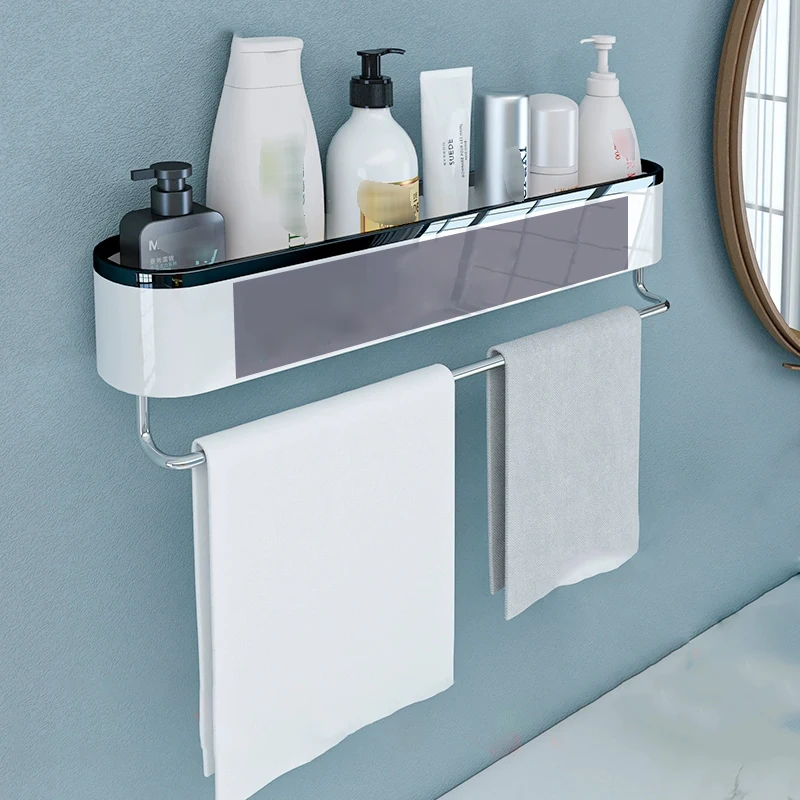 

Bathroom Wall-mounted Storage Racks Adhesive Shelf Storage with Towel Bar Corner Suction Bath Organizer Home Kitchen Accessories