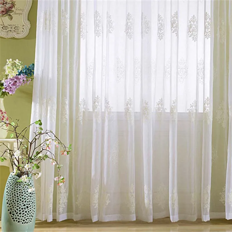 Европейская вышивка белые тюлевые шторы для гостиной геометрические чистый тюль