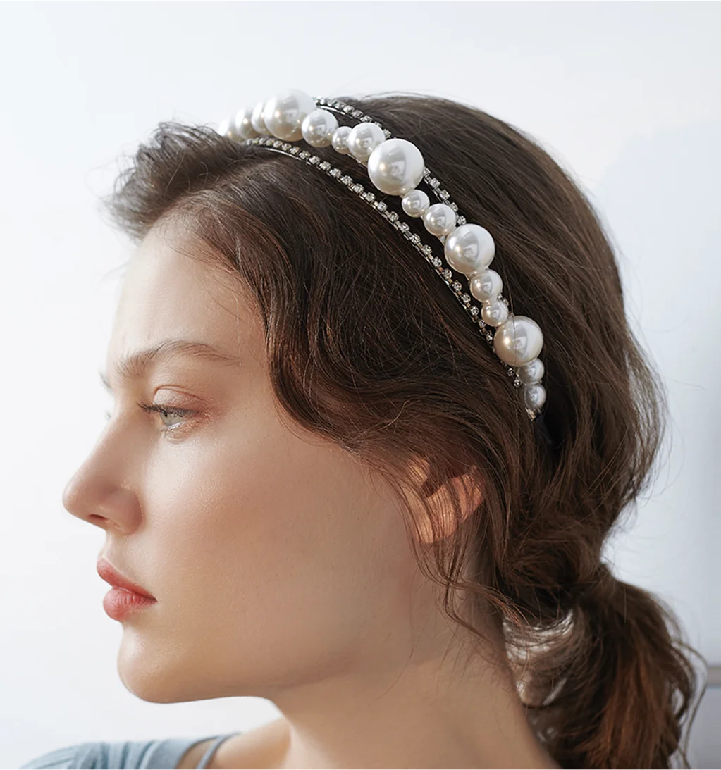 

Three artificial pearl full drill hair bands hair accessories for women simple vintage fashion jewelry