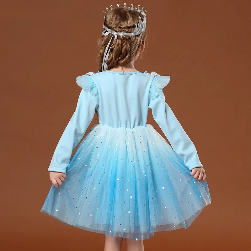 Blue Gradient Color Elsa Dress For Kids Princess Fancy Outfits New Cartoon Movie Role Costumes Halloween Christmas Party Sets | Детская