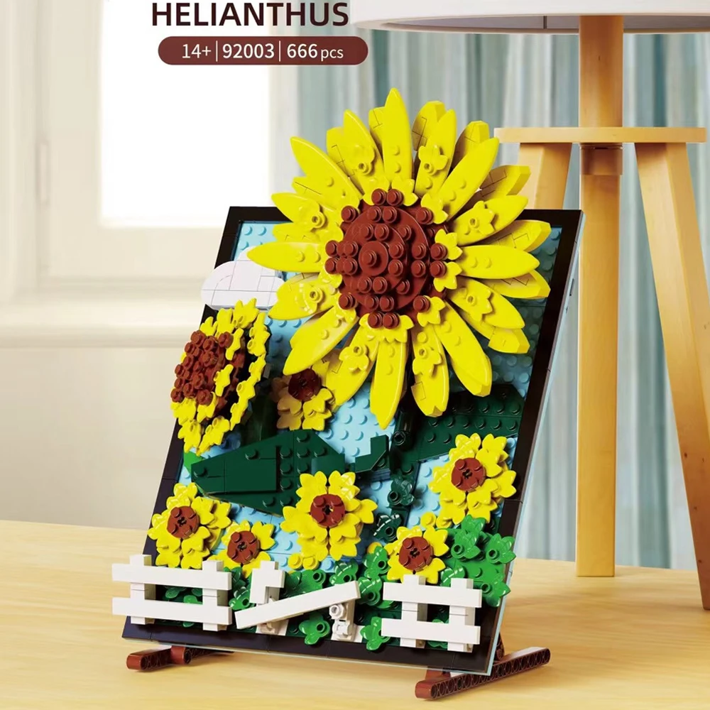 

Creative Expert Ideas sunflower Helianthus Painting Photo Frame 92003 666pcs Moc Bricks Modular Model Building Blocks Santa Toy