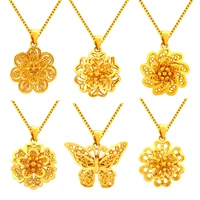 flower hollow filigree pendant chain women jewelry yellow gold filled classic pretty gift