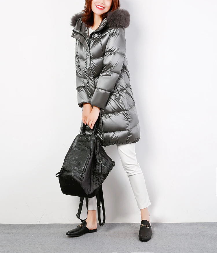 Shuchan 90% белая куртка на гусином пуху женские пуховики с капюшоном из лисьего меха куртки теплые женские пуховики Серый Зеленый