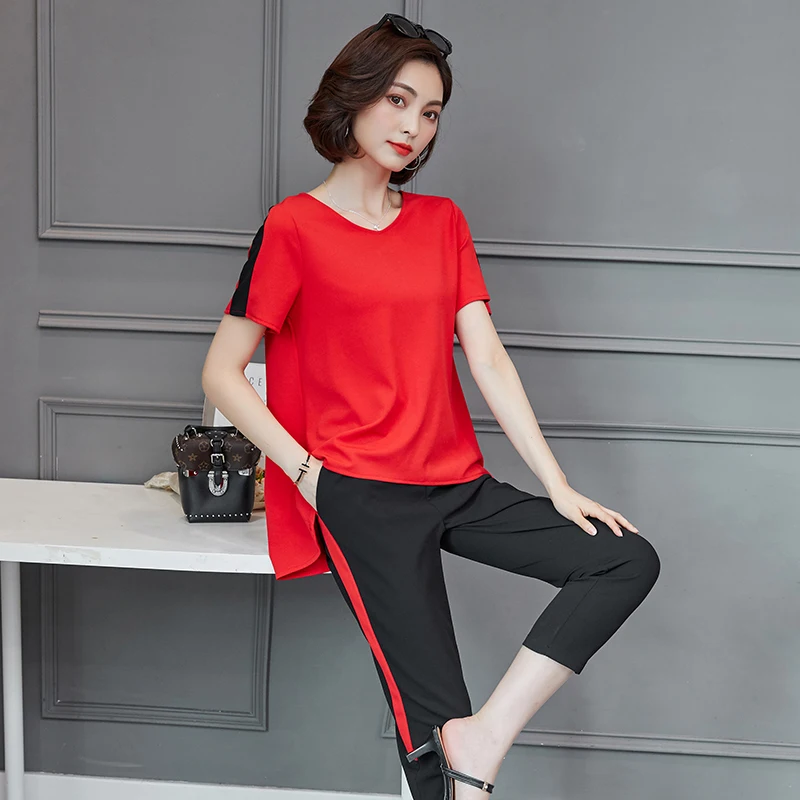 

tracksuit outfits Large size two-piece top and pants tracksuit women 2 piece sets womens outfits clothing women's red suit women