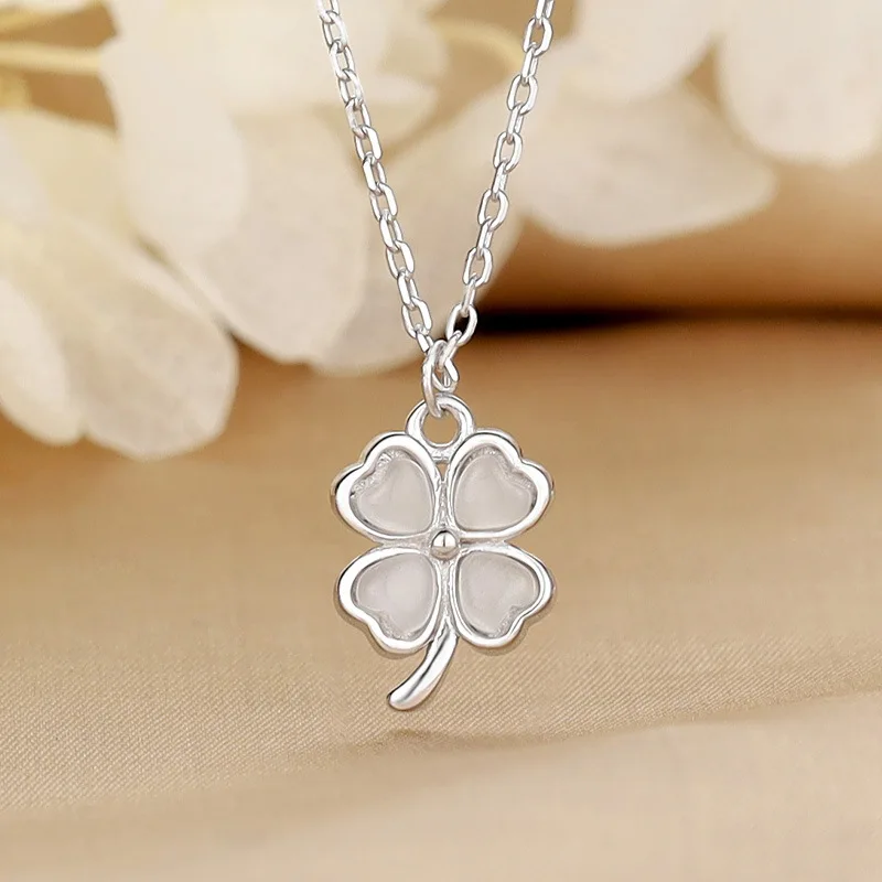 

S925 Sterling Silver Opal Necklace Female Korean Style Fashion Simple Light Luxury Quality Temperament Clavicle Chain