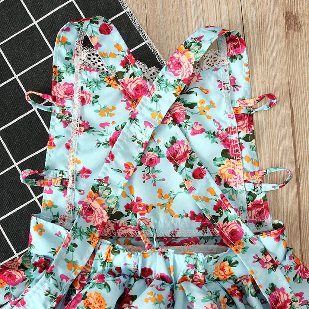 

Newborn Infant Baby Girls Backless Lacing Floral Print Romper Dress Sundress Toddler Infants Girl Dresses