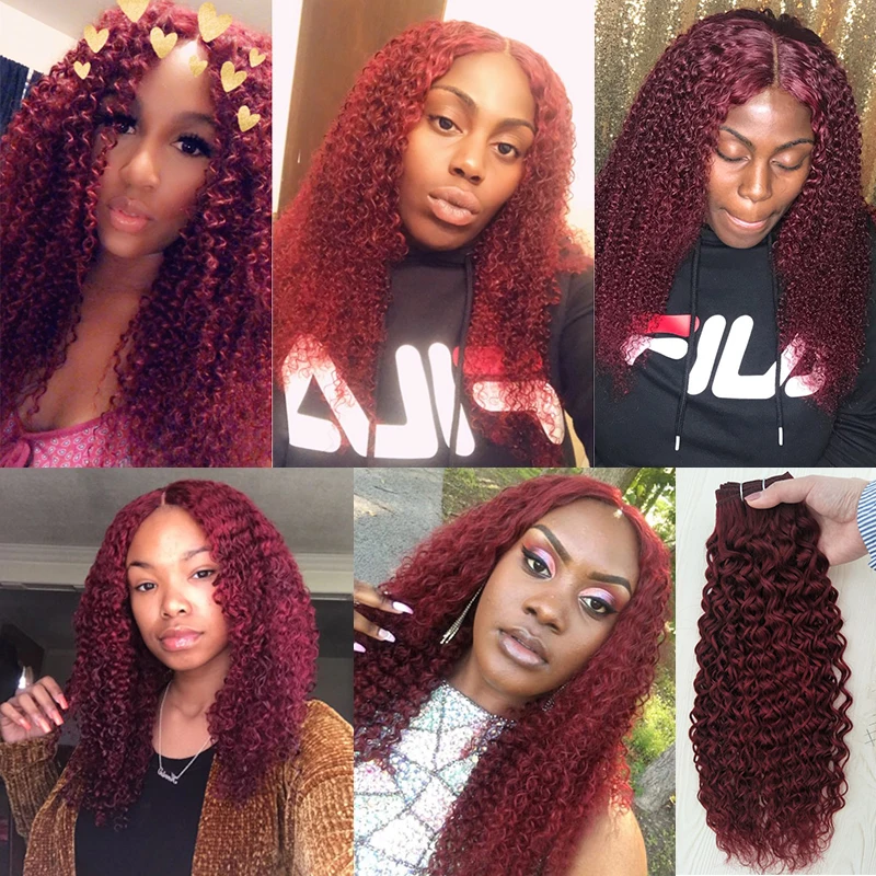 

Brazilian Kinky Curly Hair Human Hair Bundles With Closure Bold Red 99J Burgundy Bundles With Closure Shining star Hair Non-remy