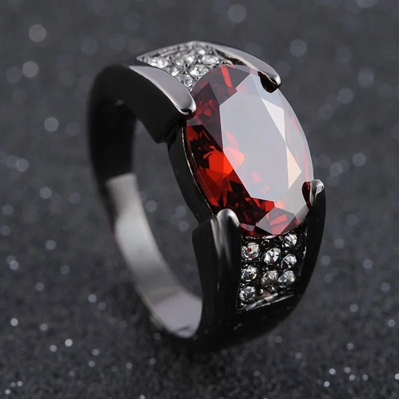 Black gun black gold men's and women's ring inlaid with ruby ring Party Wedding Ring Size 6-13