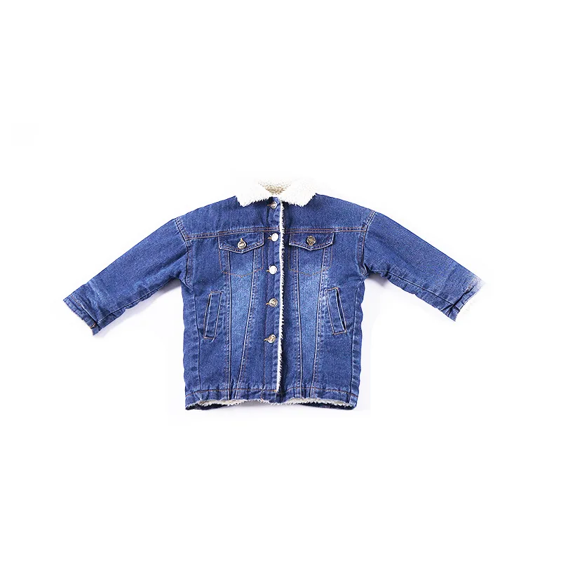 Детское пальто Длинная джинсовая куртка с овечьим мехом осенне-зимние модели для