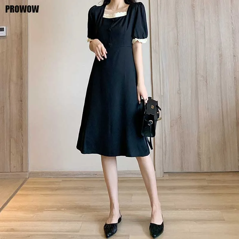 

Black Dresses French Vintage Elegant Ladies Party Office Dress One-Piece Fashion Korean Slim Dress 2021 Summer Women New Dress