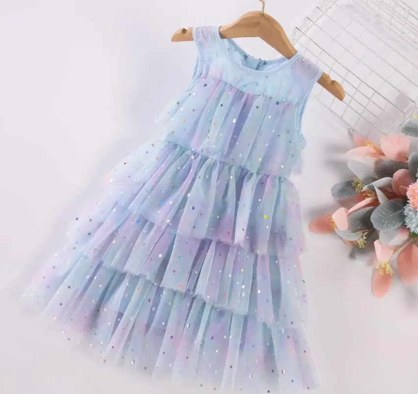 Retail Summer Baby Fashion Printed Cake Dress Princess Kids Sweet Clothing 3-8T |