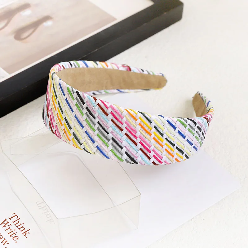 

2021 Retro Fashion Straw Thickened Sponge Hairband Colorful Headband Headwear Handmade Hair Hoop Hairband Hair Accessories