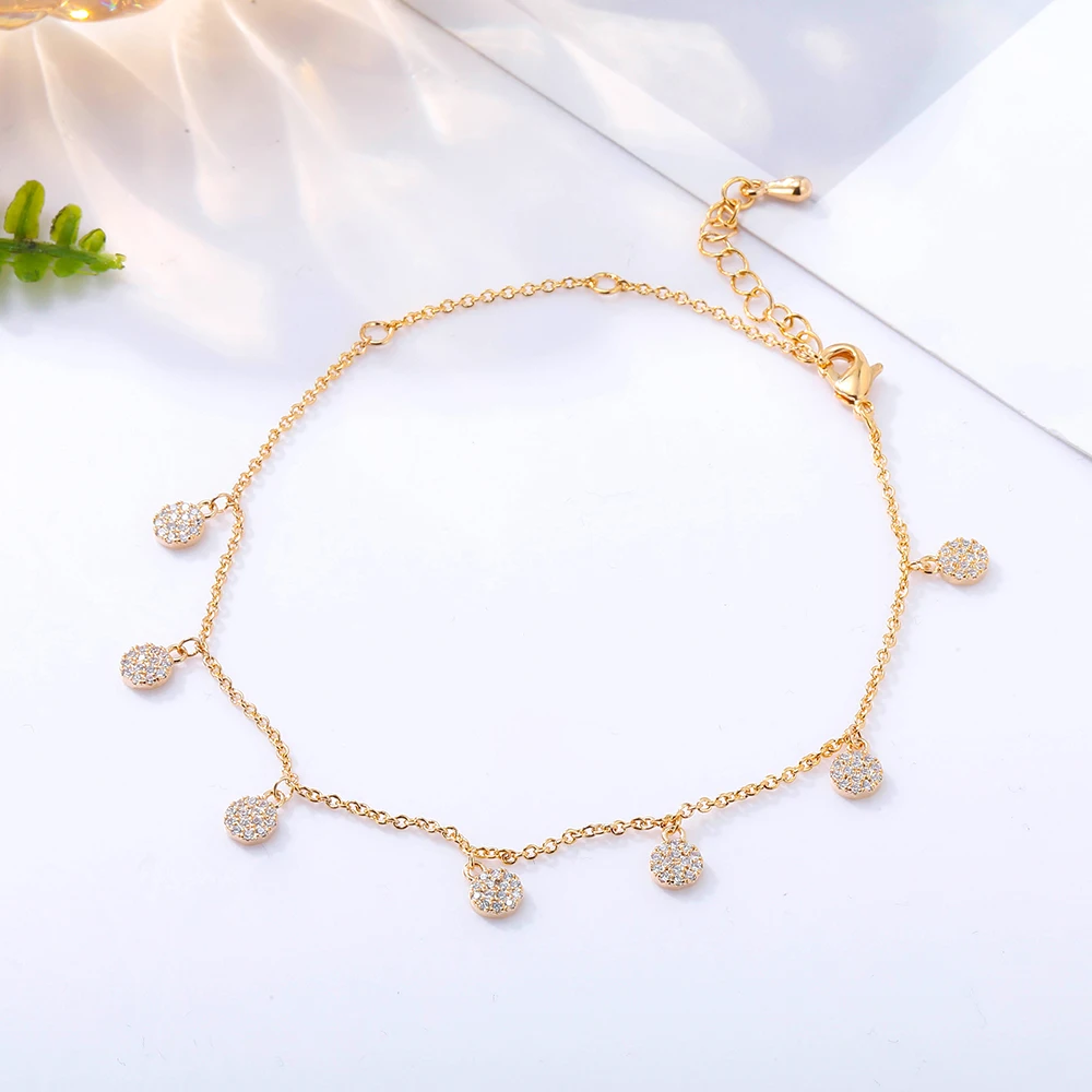 Женский Круглый браслет с кубиками циркония простой цепочка золотым кубическим