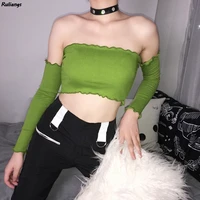european and american sexy tight fitting one neck off the shoulder top womens high waist short cropped t shirt basic style