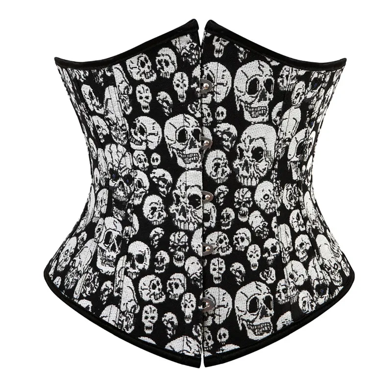

Women Underbust Bustier Tops Steel Boned Corsets Plus Size Skull Cupless Brocade Burlesque Sexy Costume