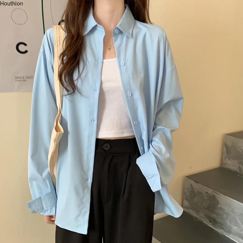 

Houthion Chiffon Loose Women's Blouses Polo Shirt Spring/autumn Fashion Long Sleeve Top New Casual Blouse Buttons Solid Color
