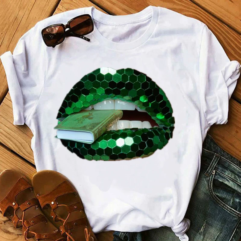 

Camiseta Kawaii con estampado de pintalabios para mujer, ropa con estampado de labios, maquillaje, arte, Verano