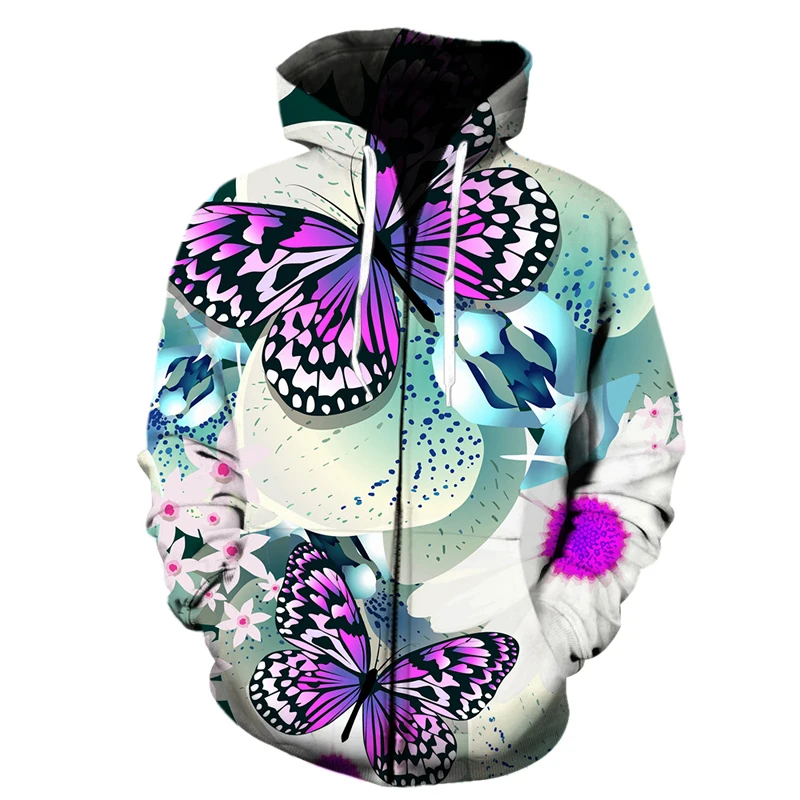 

Fall Winter Male Casual Men zipper Hoodies Sweatshirts Cartoon Butterfly Printing hoody Tops Pullover Clothing Fashion Men's