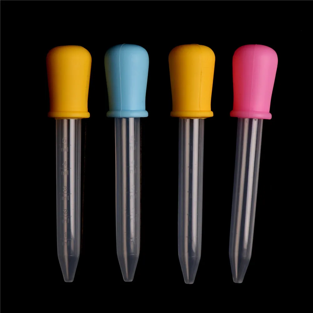 

2pcs 5ml Silicone Plastic Feeding Medicine Liquid Eye Ear Graduated Pipette Dropper For School Lab Supplies Color randomly