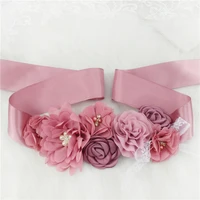 pink white blue purple fashion flower wedding belts pearl bow wedding dress belt bridal ribbon sash belt party bridesmaid dress