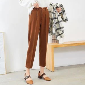 Повседневные плотные брюки-карандаш для женщин, большие размеры, шерсть, Женский Рабочий костюм, брюки 2019, Осень-зима, высокая талия, женские брюки-Капри